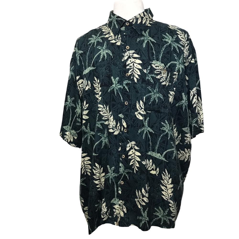 Marino Bay Button Up Shirt Men’s Size 2XL Color Black Palms Green Short Sleeve’s